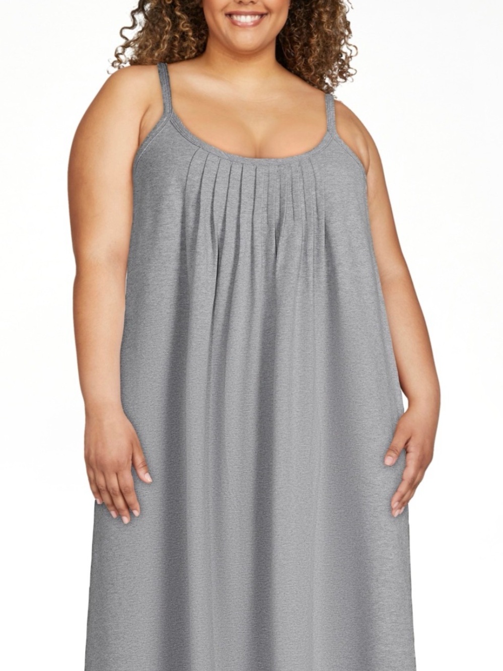 Joyspun Women’s Cotton Blend Pleated Neck Sleveless Midi Nightgown